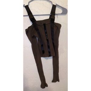 Off Shoulder Buckle Crop Top Long Sleeve